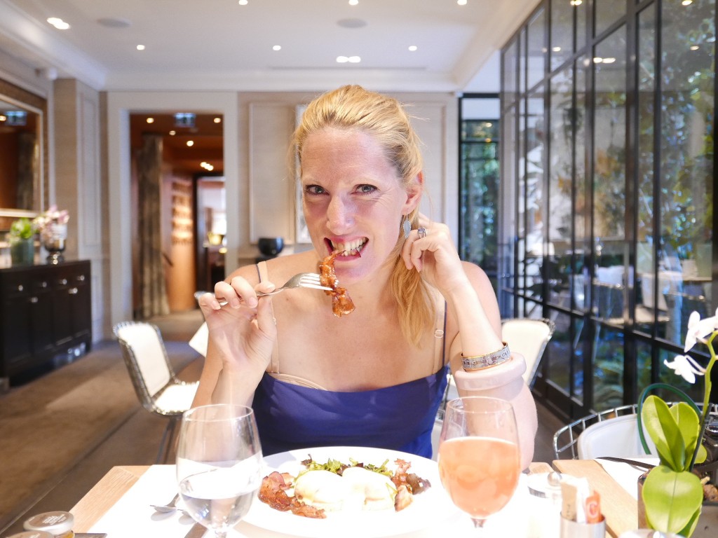 pretty girl eating bacon